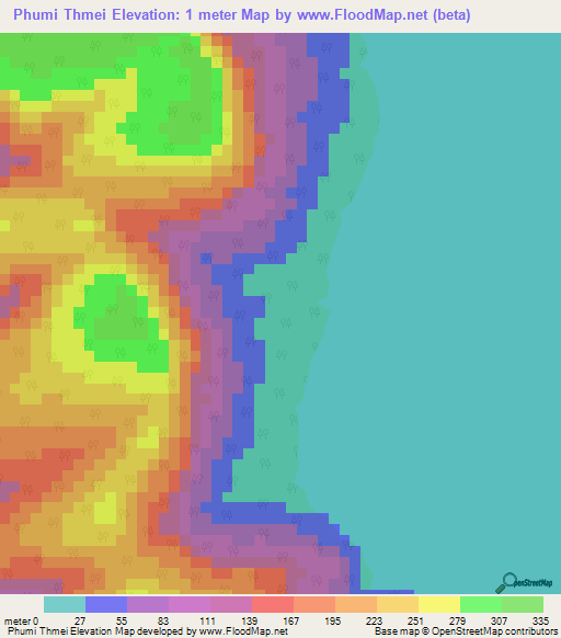 Phumi Thmei,Cambodia Elevation Map