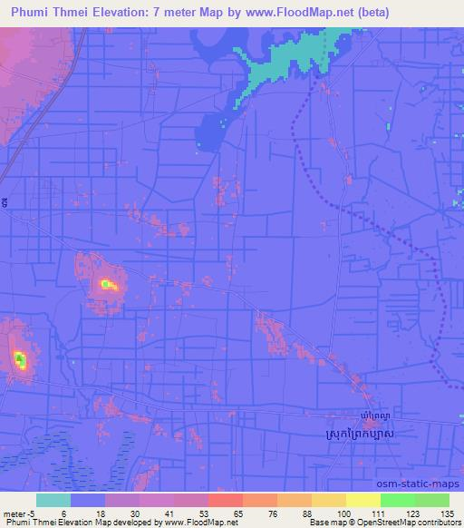 Phumi Thmei,Cambodia Elevation Map