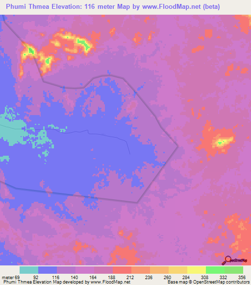 Phumi Thmea,Cambodia Elevation Map