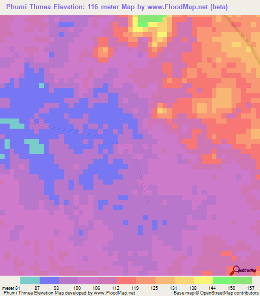 Phumi Thmea,Cambodia Elevation Map