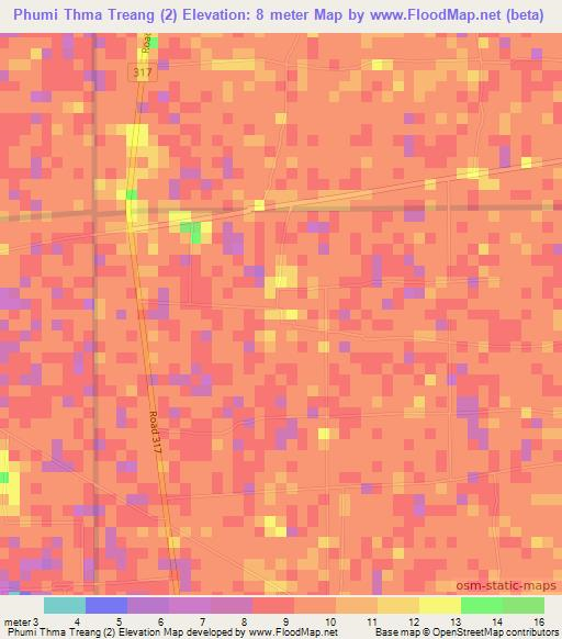 Phumi Thma Treang (2),Cambodia Elevation Map