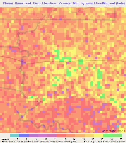 Phumi Thma Toek Dach,Cambodia Elevation Map