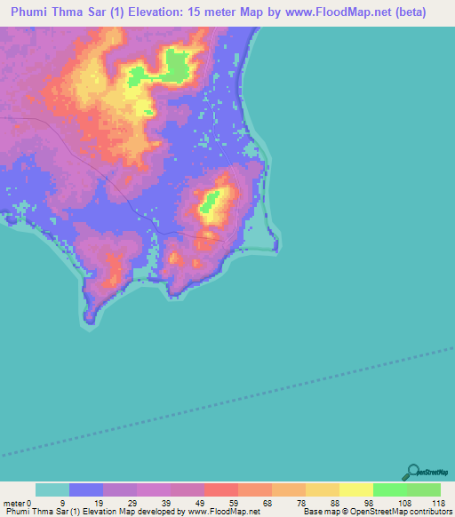 Phumi Thma Sar (1),Cambodia Elevation Map