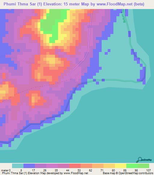 Phumi Thma Sar (1),Cambodia Elevation Map