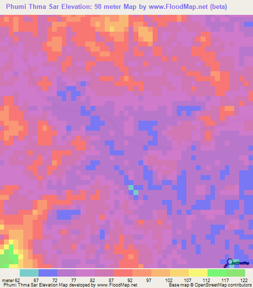 Phumi Thma Sar,Cambodia Elevation Map