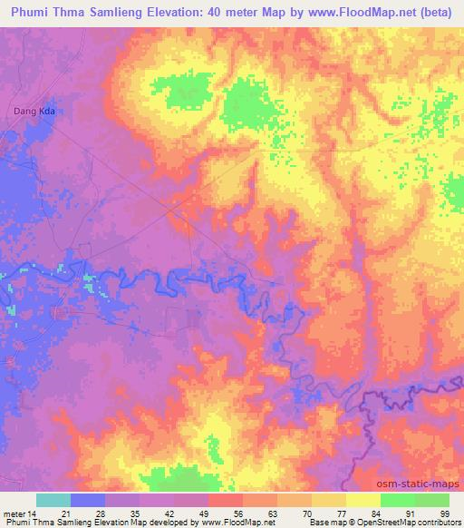 Phumi Thma Samlieng,Cambodia Elevation Map