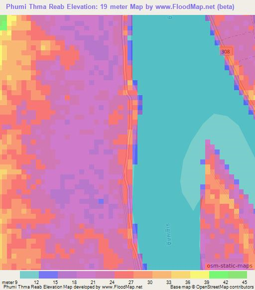 Phumi Thma Reab,Cambodia Elevation Map