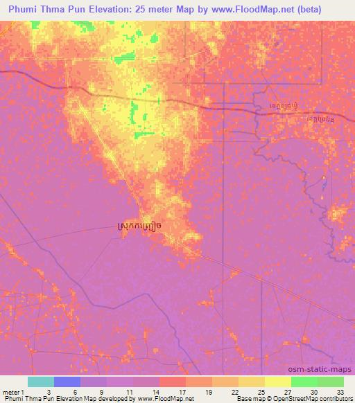 Phumi Thma Pun,Cambodia Elevation Map
