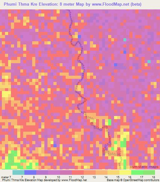 Phumi Thma Kre,Cambodia Elevation Map