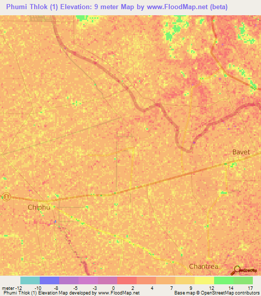 Phumi Thlok (1),Cambodia Elevation Map