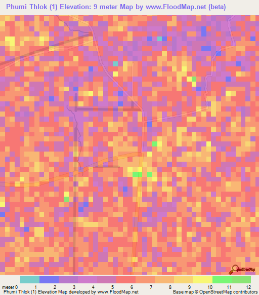 Phumi Thlok (1),Cambodia Elevation Map