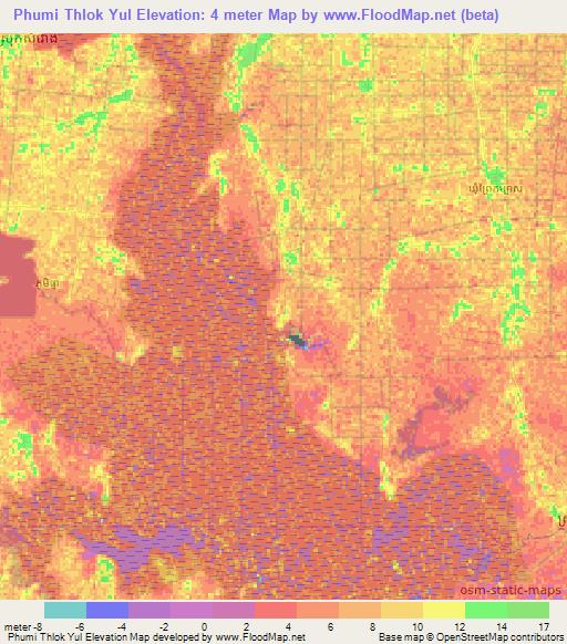 Phumi Thlok Yul,Cambodia Elevation Map