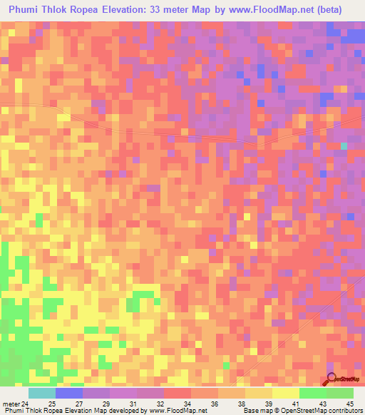 Phumi Thlok Ropea,Cambodia Elevation Map