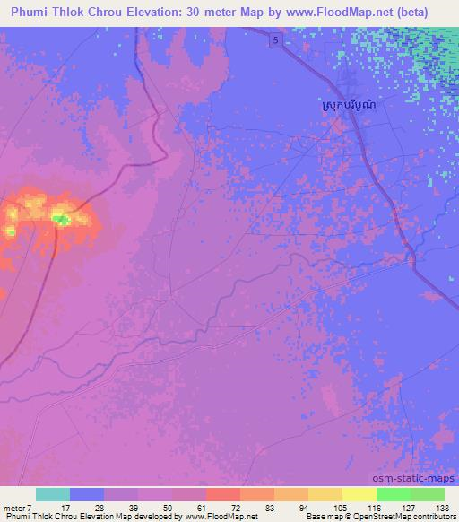 Phumi Thlok Chrou,Cambodia Elevation Map