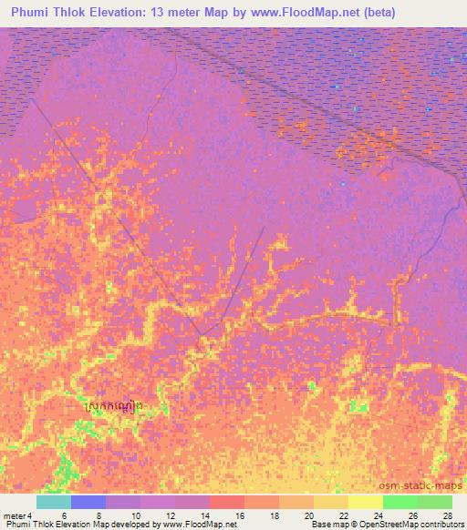 Phumi Thlok,Cambodia Elevation Map