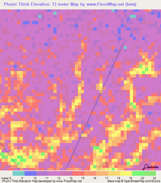 Phumi Thlok,Cambodia Elevation Map