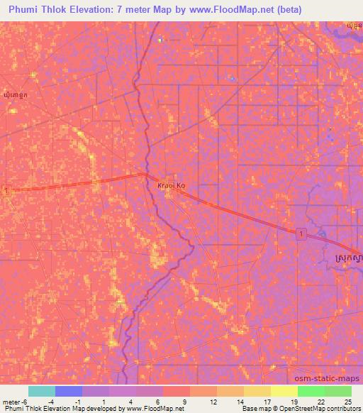 Phumi Thlok,Cambodia Elevation Map