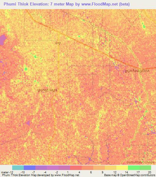 Phumi Thlok,Cambodia Elevation Map