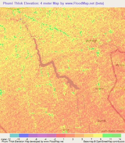 Phumi Thlok,Cambodia Elevation Map