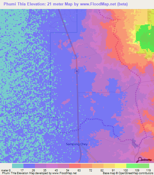 Phumi Thla,Cambodia Elevation Map