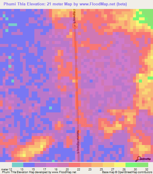 Phumi Thla,Cambodia Elevation Map