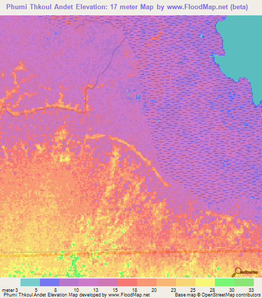 Phumi Thkoul Andet,Cambodia Elevation Map