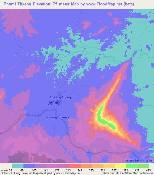 Phumi Thkeng,Cambodia Elevation Map