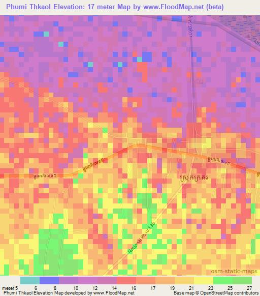 Phumi Thkaol,Cambodia Elevation Map