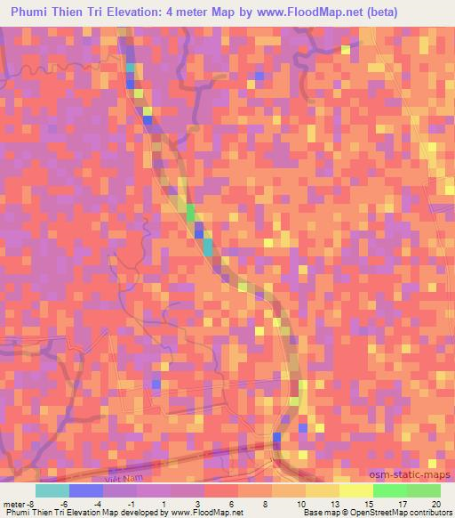 Phumi Thien Tri,Cambodia Elevation Map