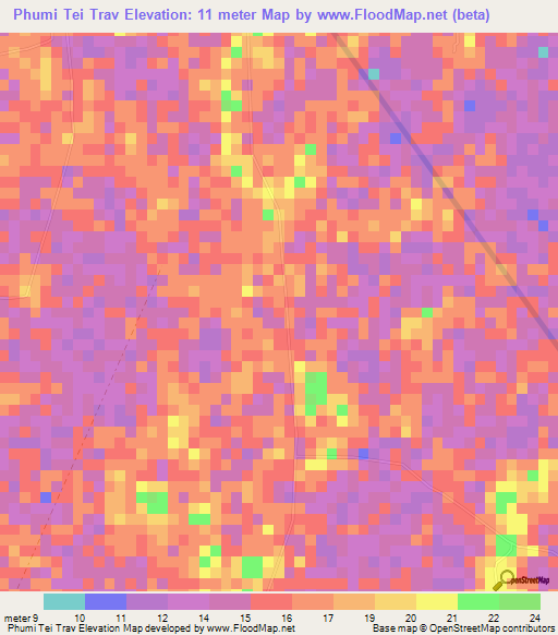 Phumi Tei Trav,Cambodia Elevation Map