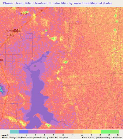 Phumi Tbong Kdei,Cambodia Elevation Map