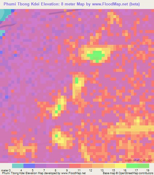 Phumi Tbong Kdei,Cambodia Elevation Map