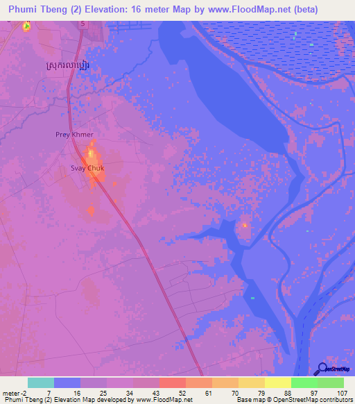 Phumi Tbeng (2),Cambodia Elevation Map