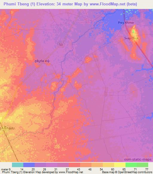 Phumi Tbeng (1),Cambodia Elevation Map