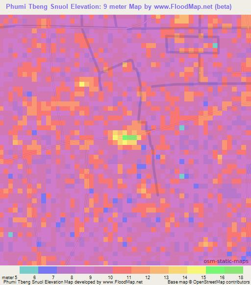 Phumi Tbeng Snuol,Cambodia Elevation Map