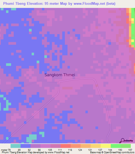 Phumi Tbeng,Cambodia Elevation Map