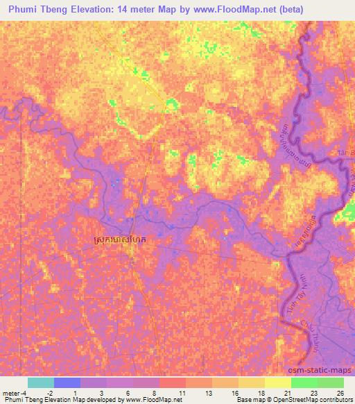 Phumi Tbeng,Cambodia Elevation Map