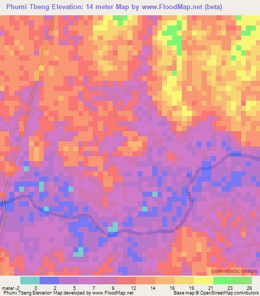 Phumi Tbeng,Cambodia Elevation Map