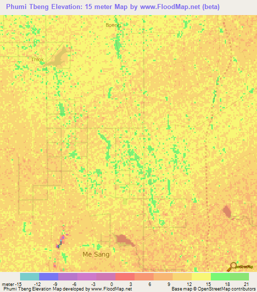 Phumi Tbeng,Cambodia Elevation Map