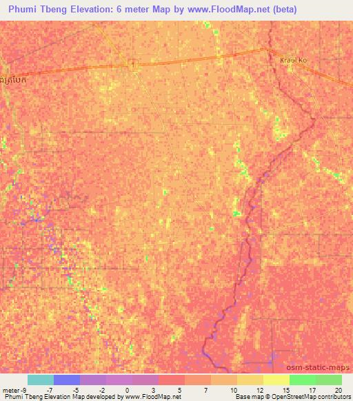 Phumi Tbeng,Cambodia Elevation Map