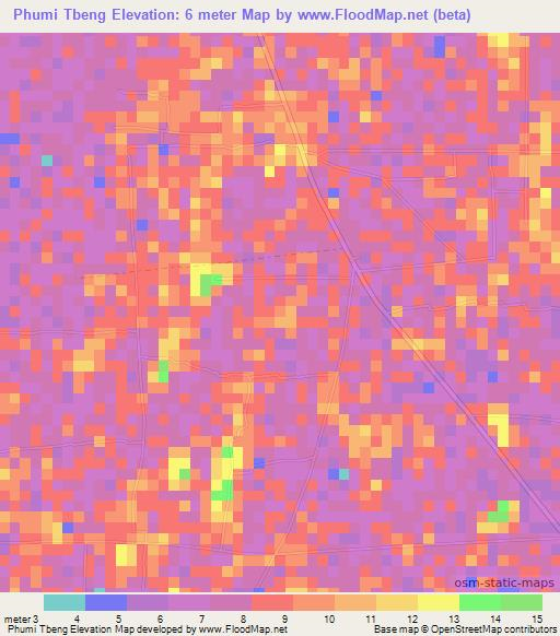 Phumi Tbeng,Cambodia Elevation Map