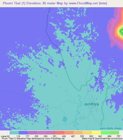 Phumi Tbal (1),Cambodia Elevation Map