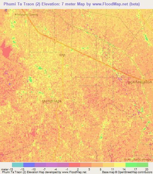 Phumi Ta Traon (2),Cambodia Elevation Map