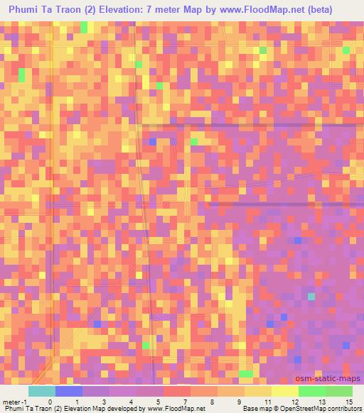 Phumi Ta Traon (2),Cambodia Elevation Map