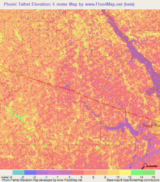 Phumi Tathet,Cambodia Elevation Map