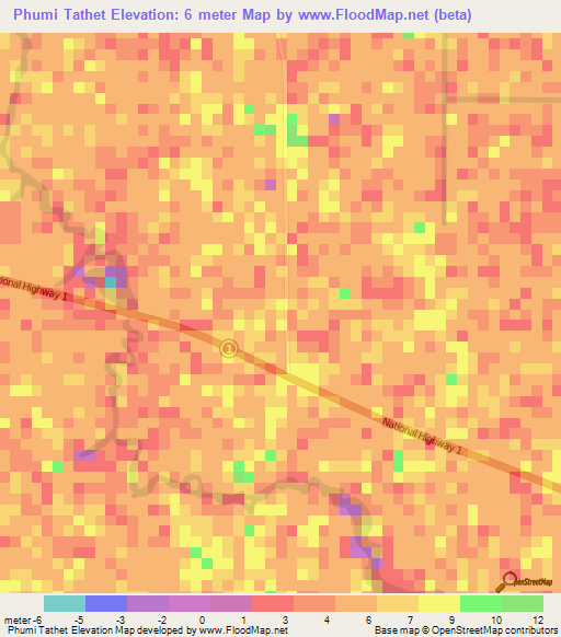 Phumi Tathet,Cambodia Elevation Map