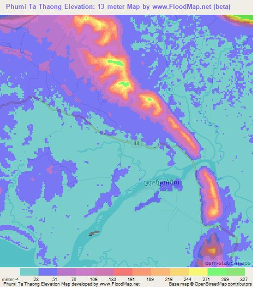 Phumi Ta Thaong,Cambodia Elevation Map