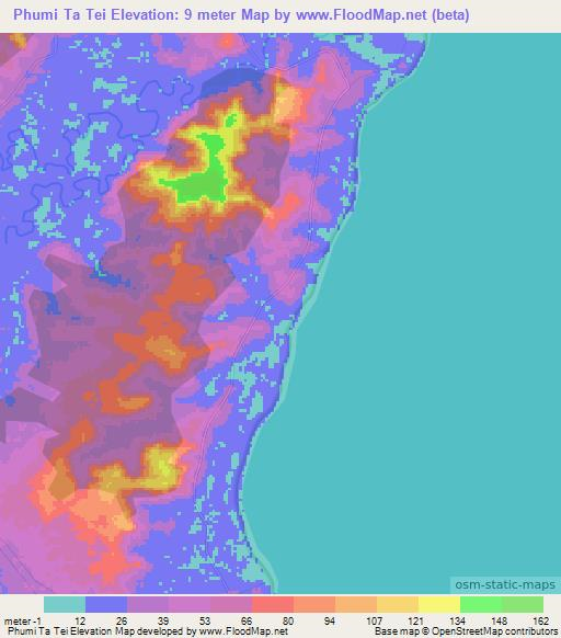Phumi Ta Tei,Cambodia Elevation Map