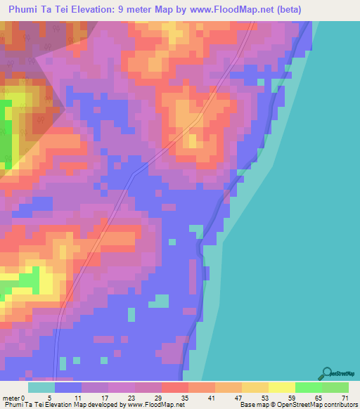Phumi Ta Tei,Cambodia Elevation Map