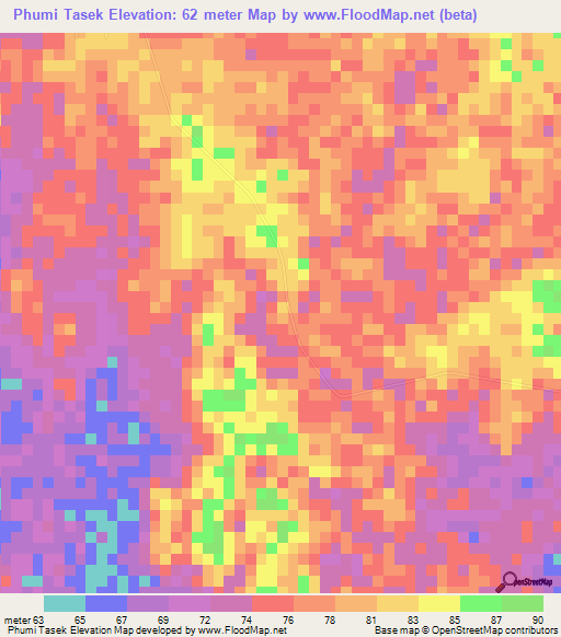 Phumi Tasek,Cambodia Elevation Map